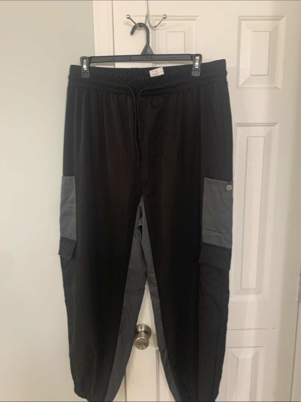 Women's Black Jogger Track Pants with Gray Cargo Panels